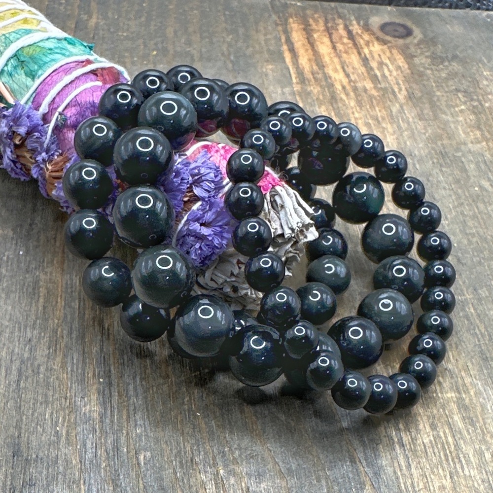 Rainbow obsidian beaded bracelet/ manifesting intuition and protection - Picture 2 of 6